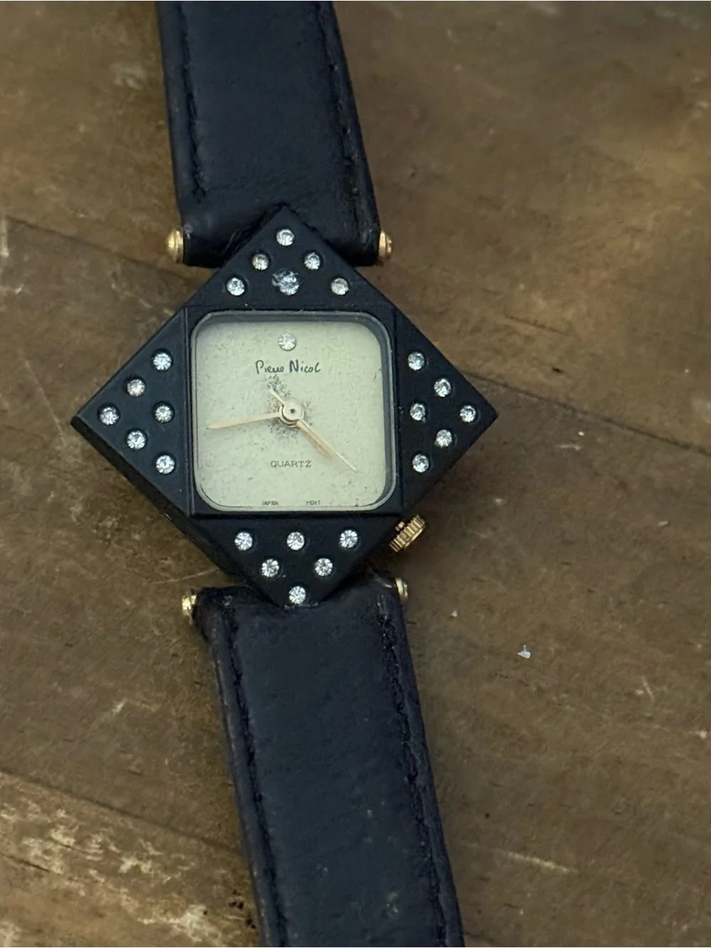 Vintage Pierre Nicol diamond shaped quartz leather watch